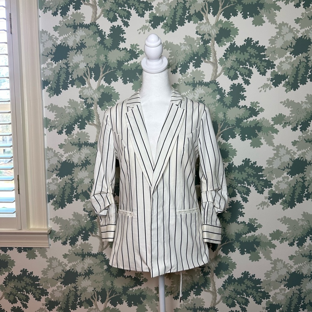 Skies Are Blue Black and White Striped Blazer